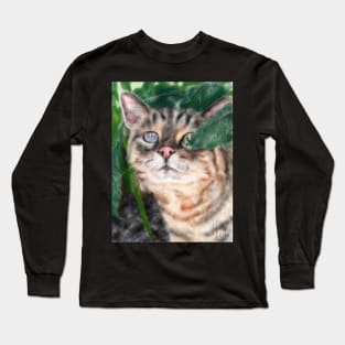 Blue and Green Eye Cat Peekaboo Long Sleeve T-Shirt